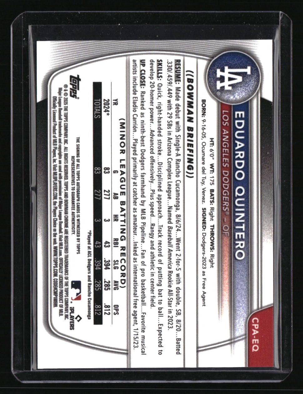 2025 Bowman Eduardo Quintero Chrome Prospects Autographs