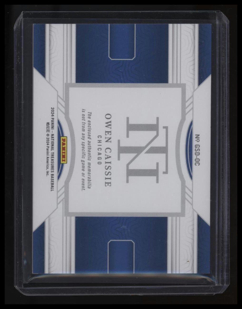 2024 Panini National Treasures Owen Caissie Game Gear Swatches Dual Emerald #/5