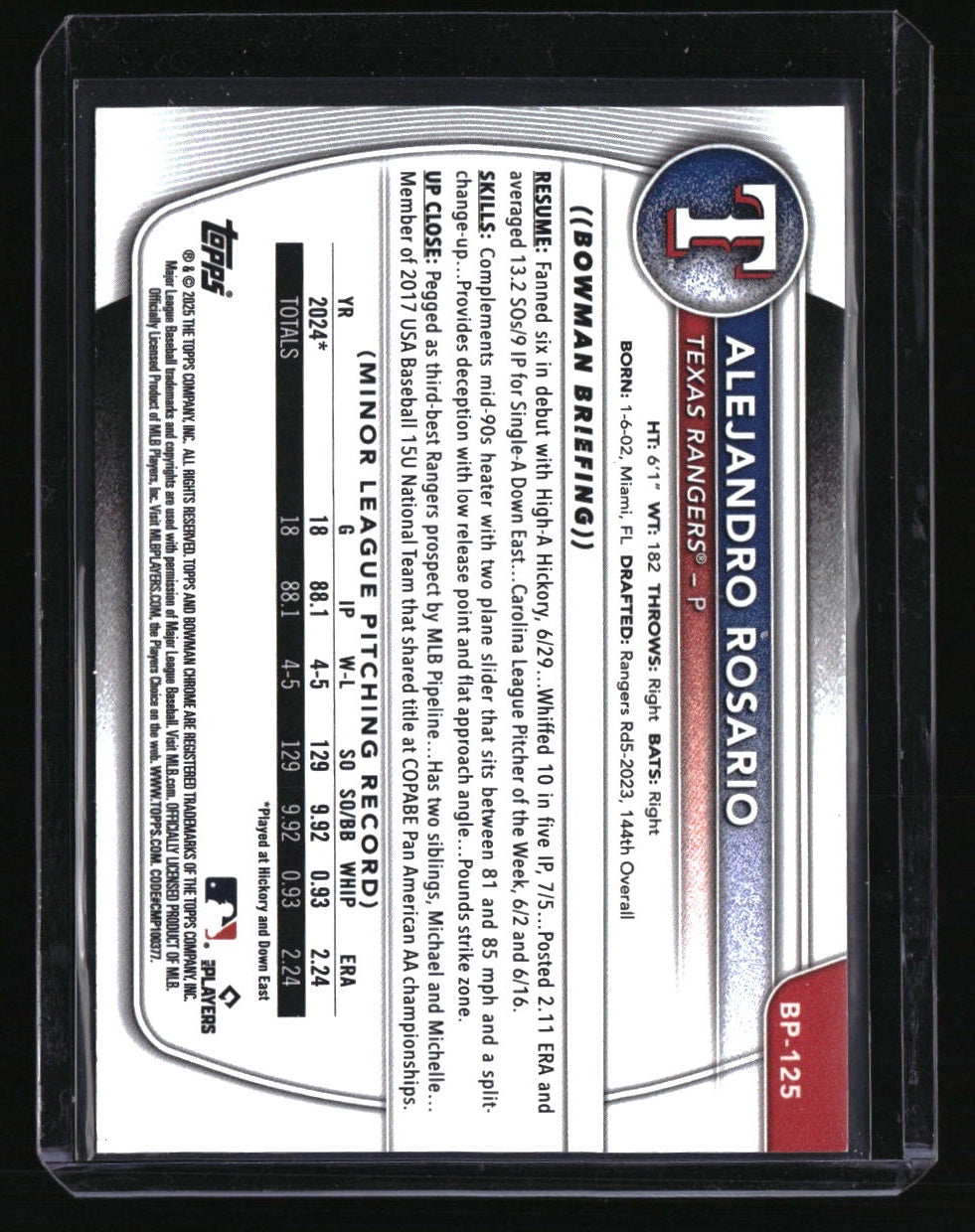 2025 Bowman Alejandro Rosario Prospects Black #/10