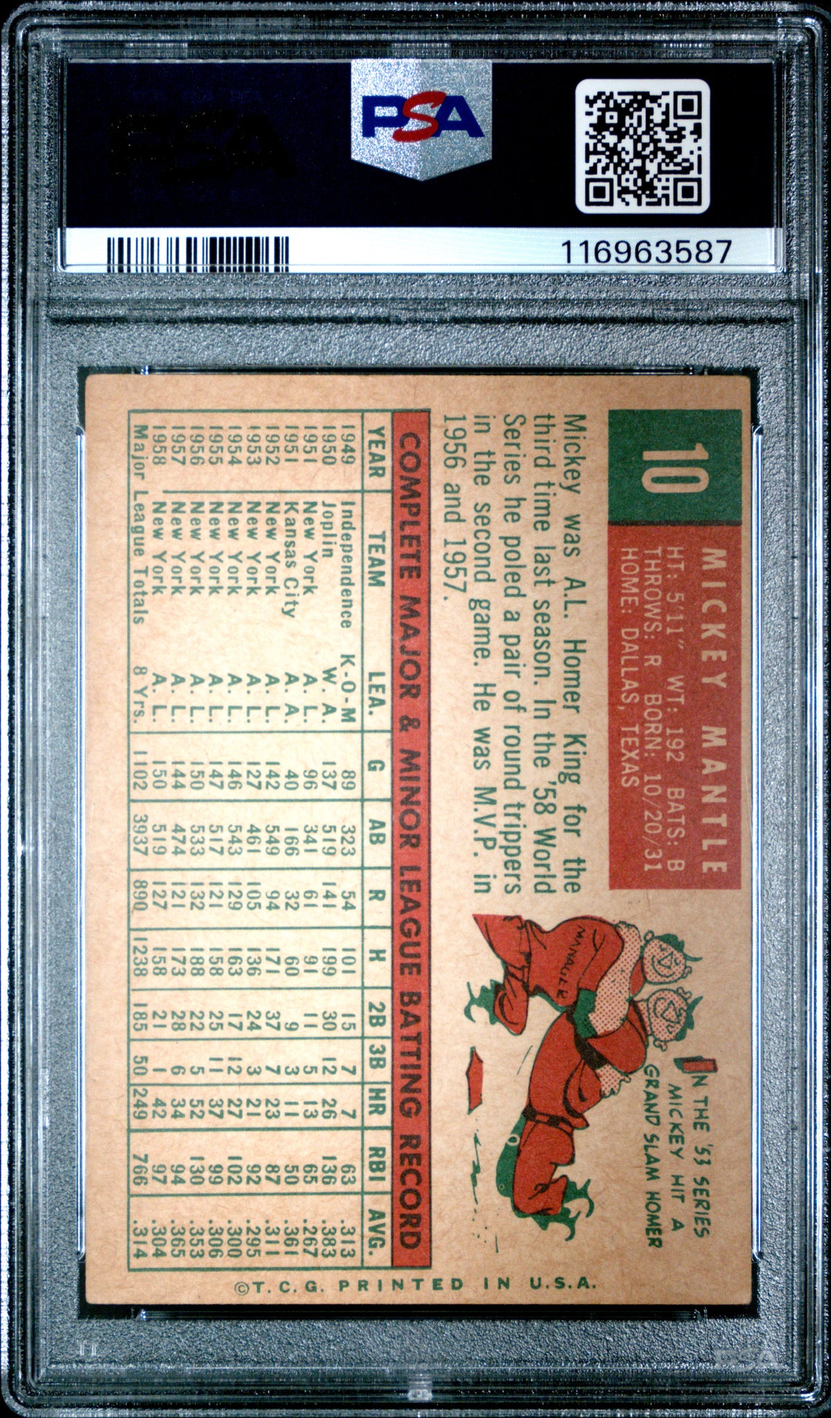 1959 Topps Mickey Mantle PSA 4