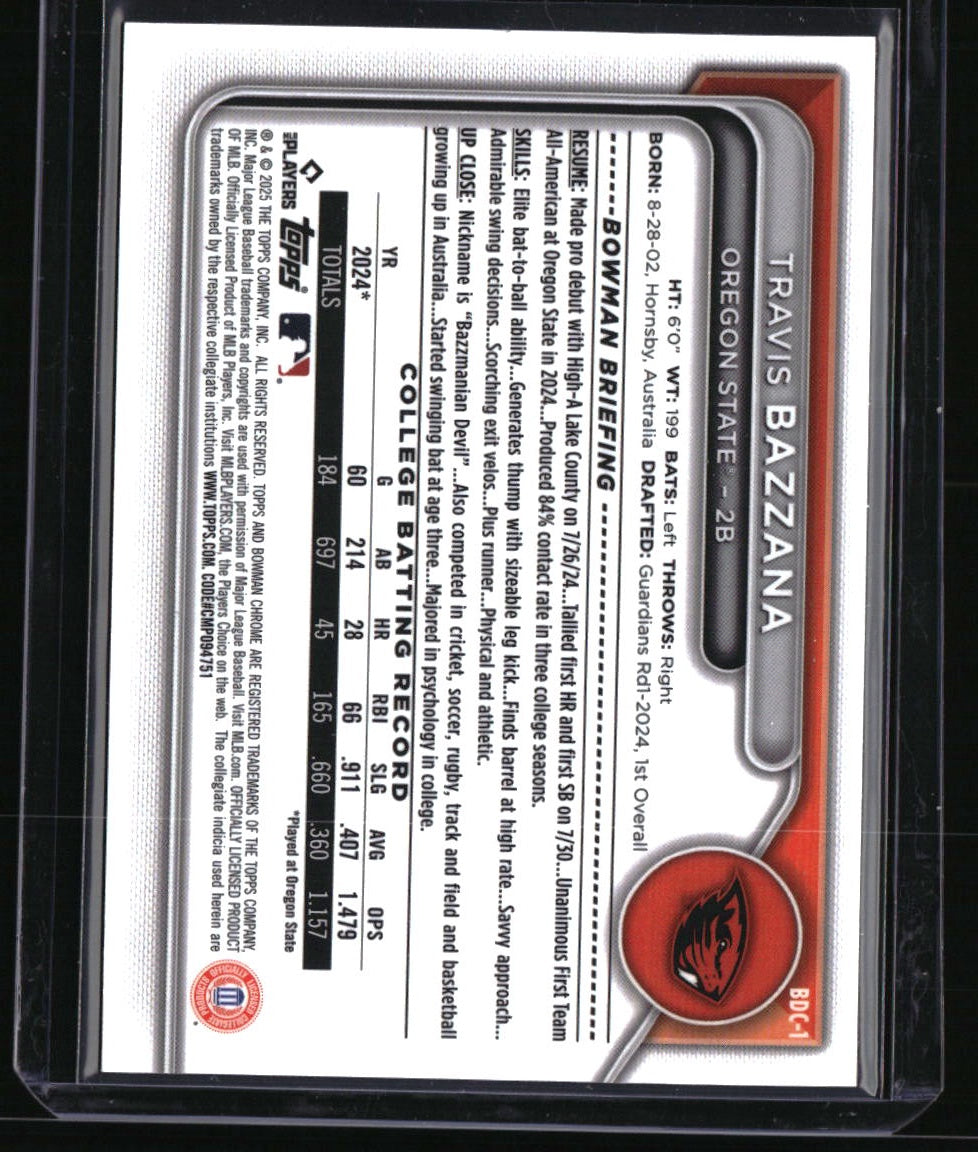 2024 Bowman Draft Travis Bazzana Chrome College Variation Gold Refractor #/50