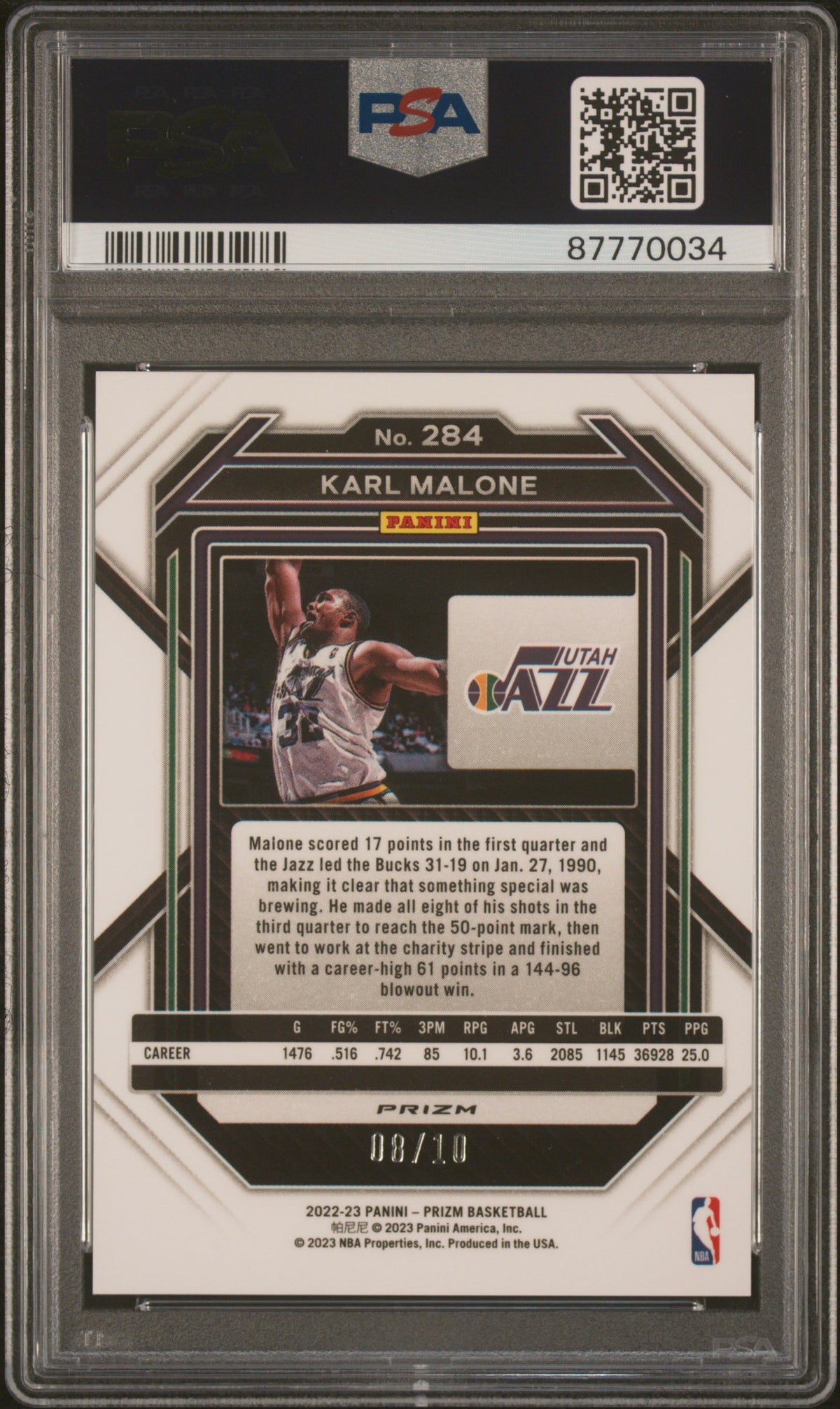 2022 Panini Prizm Karl Malone Gold Shimmer Fotl PSA 9