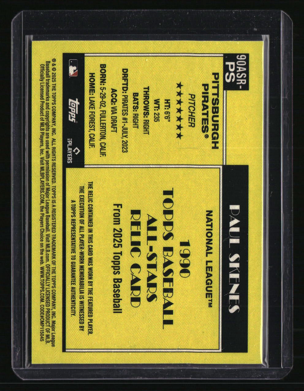 2025 Topps Paul Skenes 1990 Topps Baseball 35th Anniversary All-Stars Relics