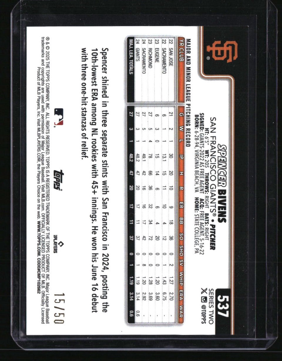 2025 Topps Spencer Bivens Gold Rainbow Foil #/50