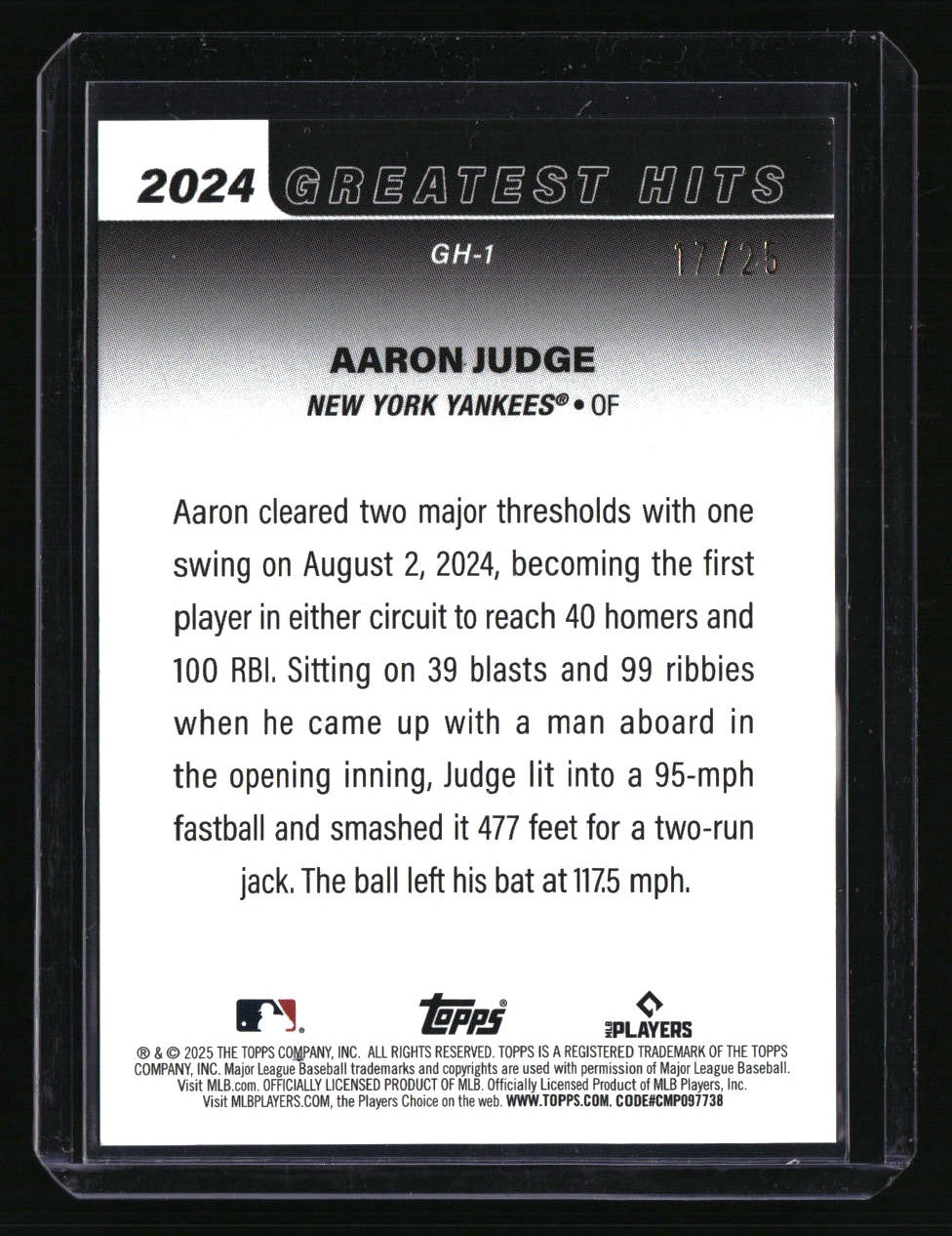 2025 Topps Aaron Judge 2024 Greatest Hits Orange Foil #/25