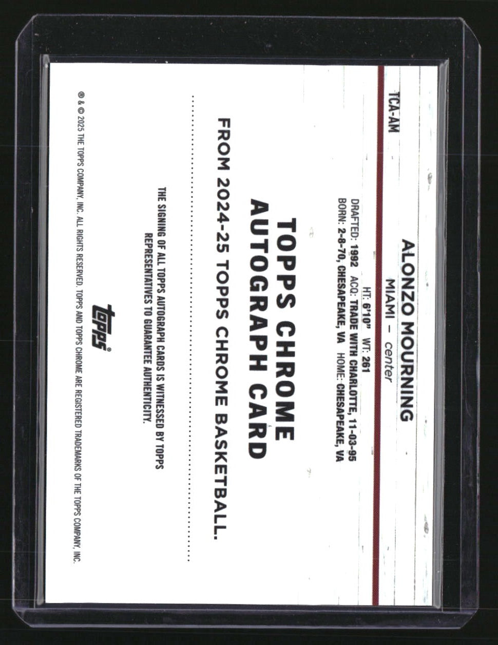 2024-25 Topps Chrome Alonzo Mourning Autographs Purple Geometric Refractor