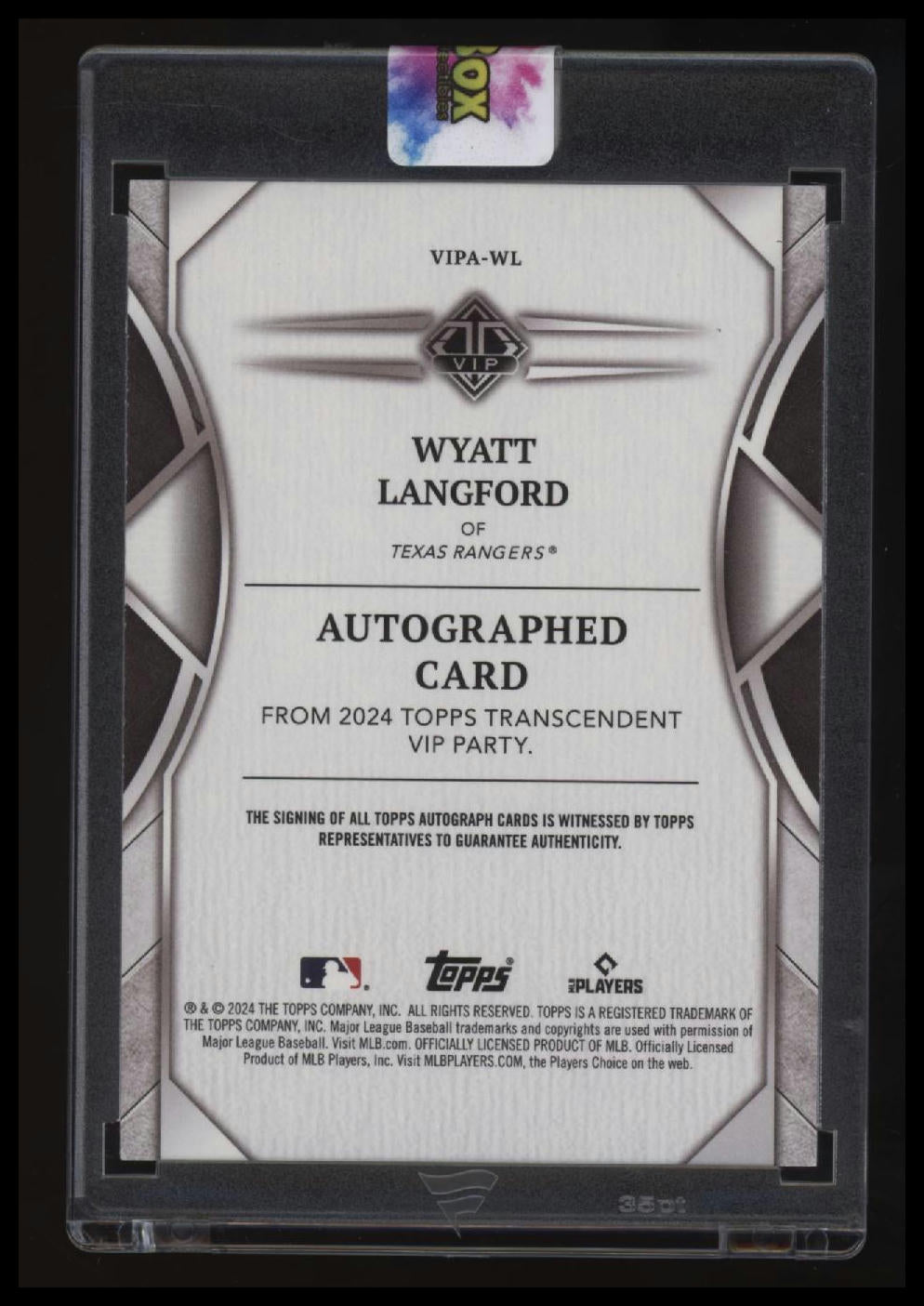 2024 Topps Transcendent VIP Party Wyatt Langford Autograph #/10