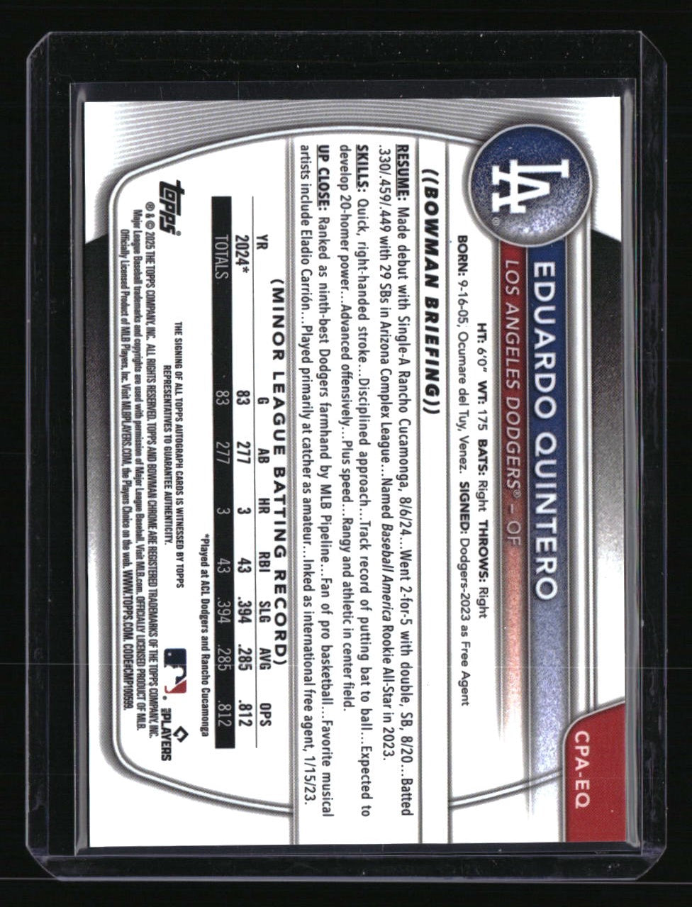 2025 Bowman Eduardo Quintero Chrome Prospects Autographs