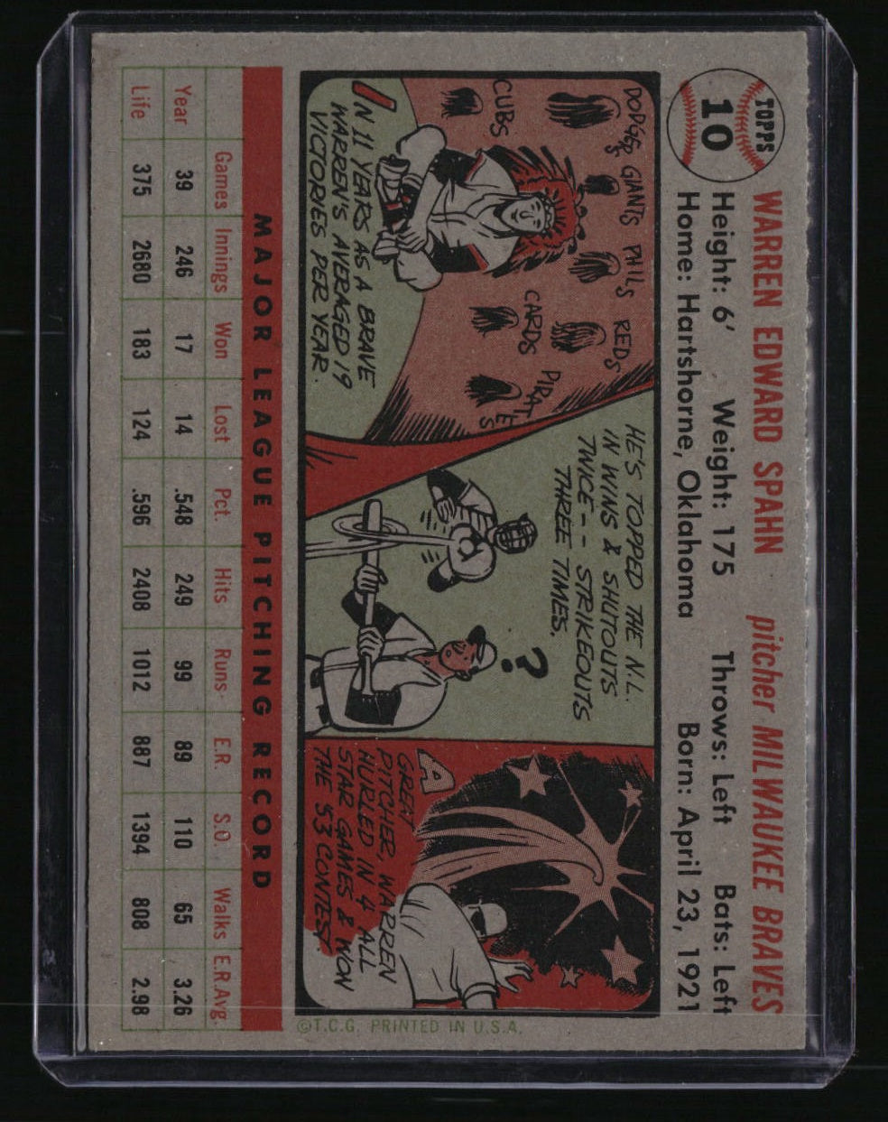1956 Topps Warren Spahn Gray Back