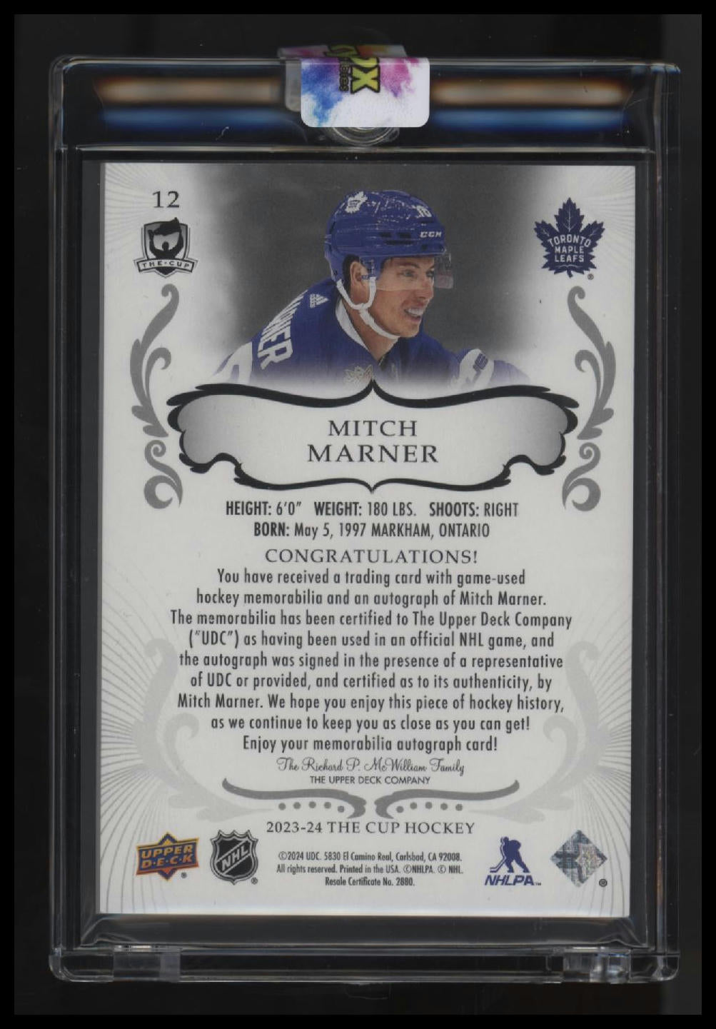 2023-24 Upper Deck The Cup Mitch Marner Black Foil Shield 1/1