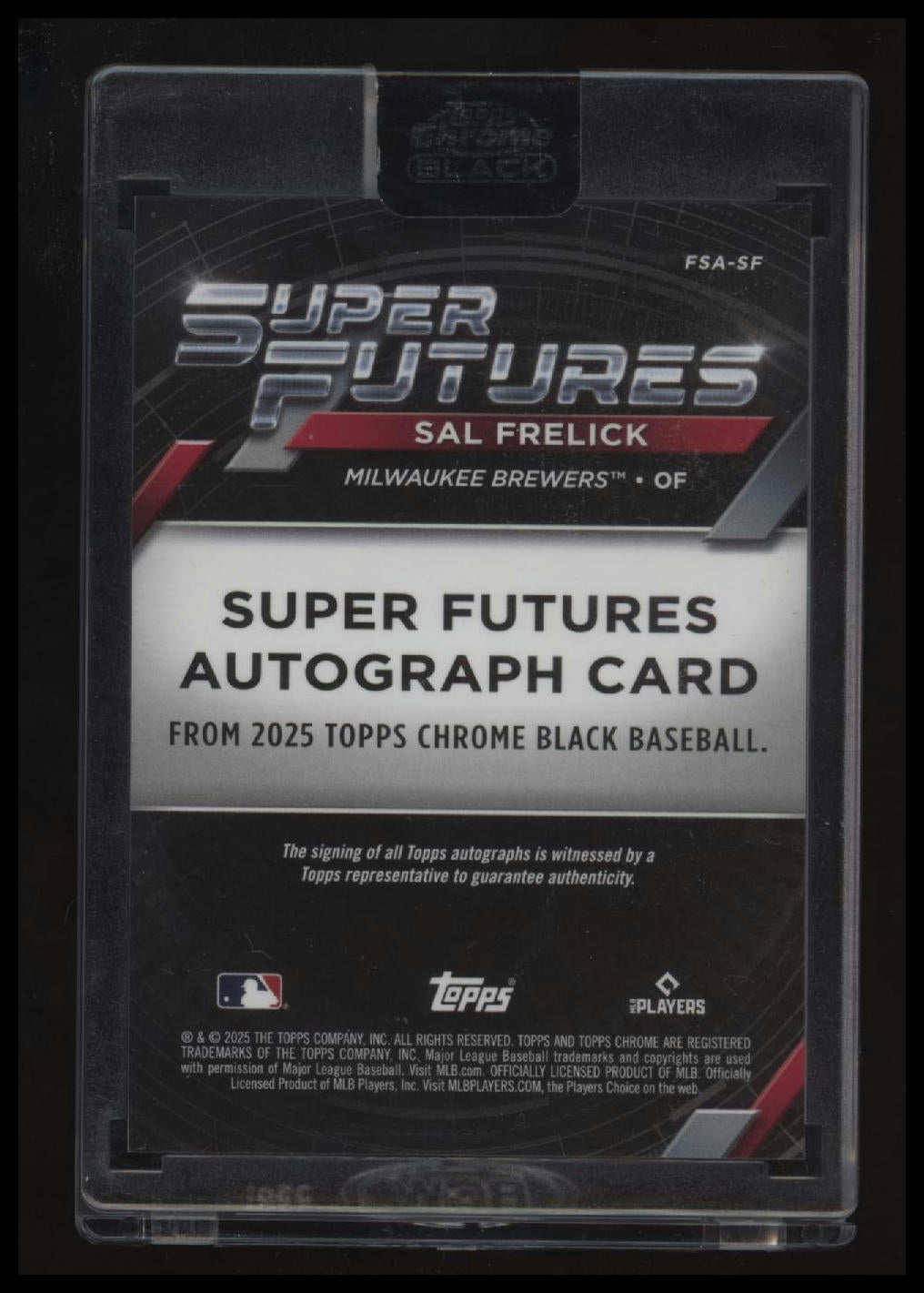 2025 Topps Chrome Black Sal Frelick Super Futures Auto Gold Refractors #/50