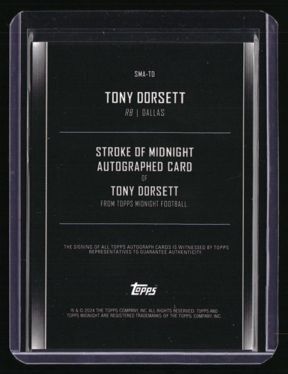 2024 Topps Midnight Tony Dorsett Stroke of Midnight Autographs Midnight #/12