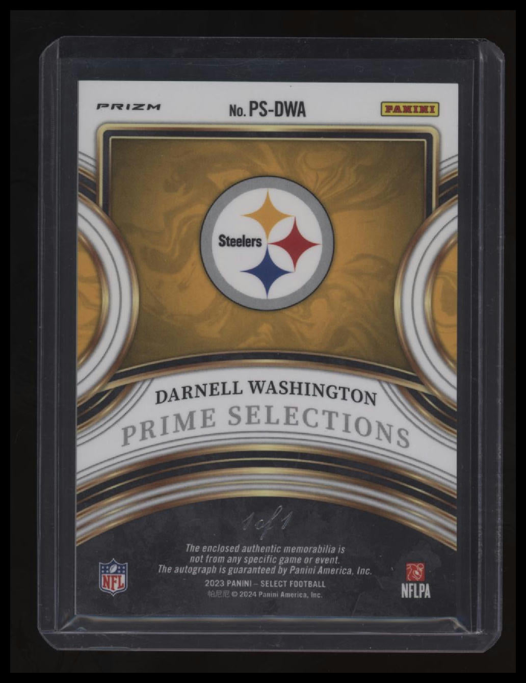 2023 Select Darnell Washington Prime Selections Black Prizm Signatures #/1