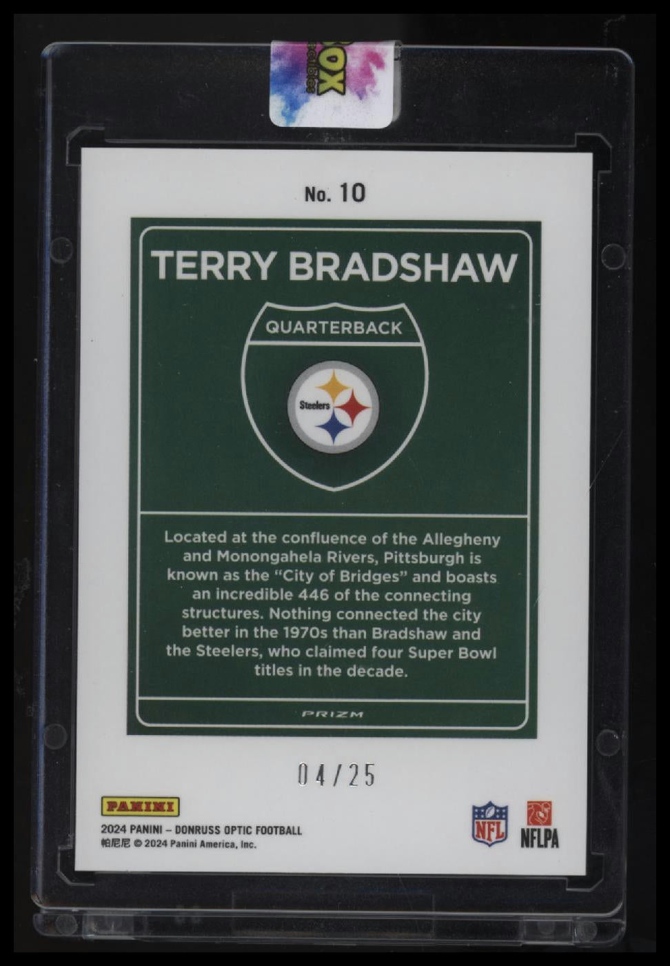 2024 Donruss Optic Terry Bradshaw Downtown! Black Pandora #/25