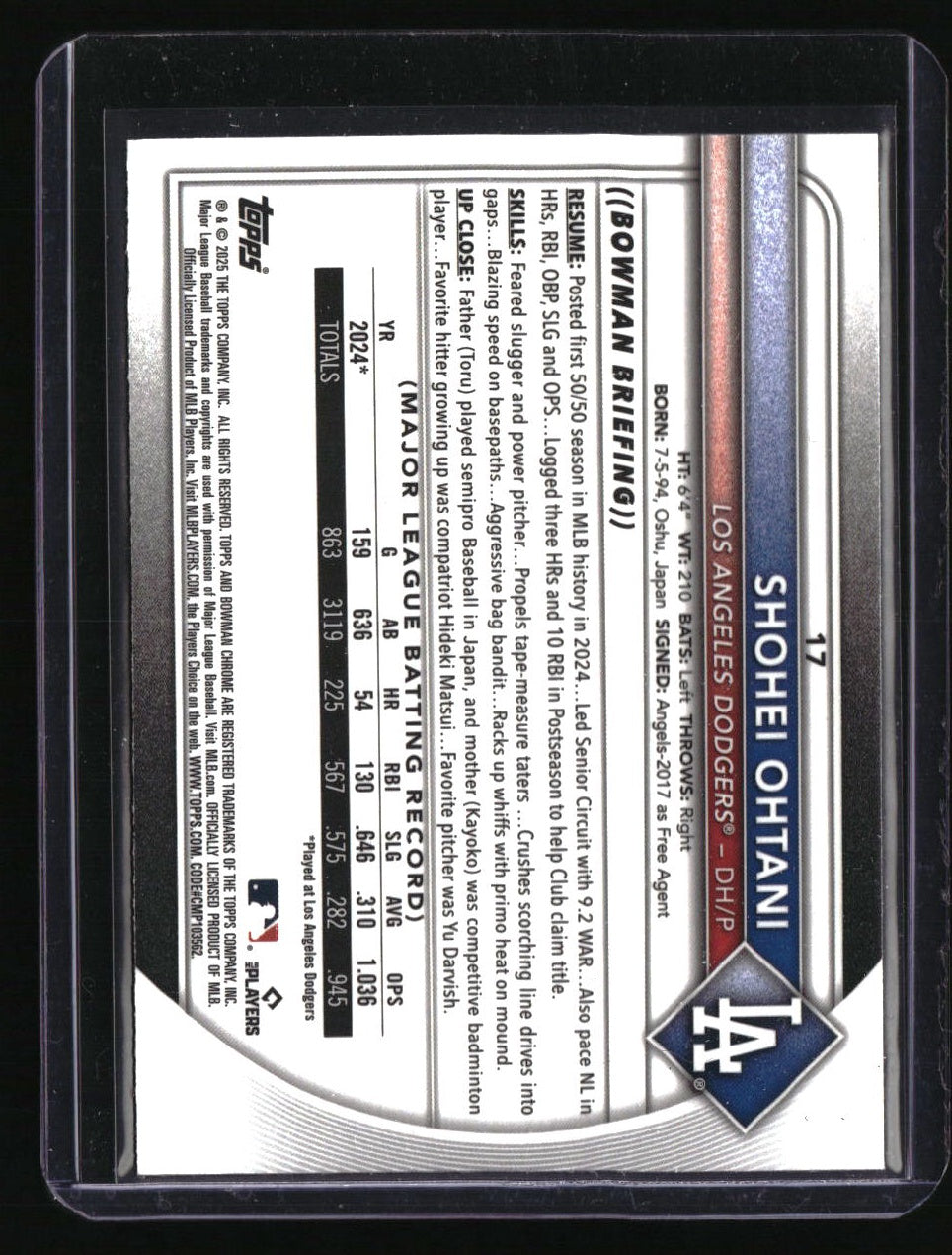 2025 Bowman Shohei Ohtani Chrome Mojo Purple Refractor #/250