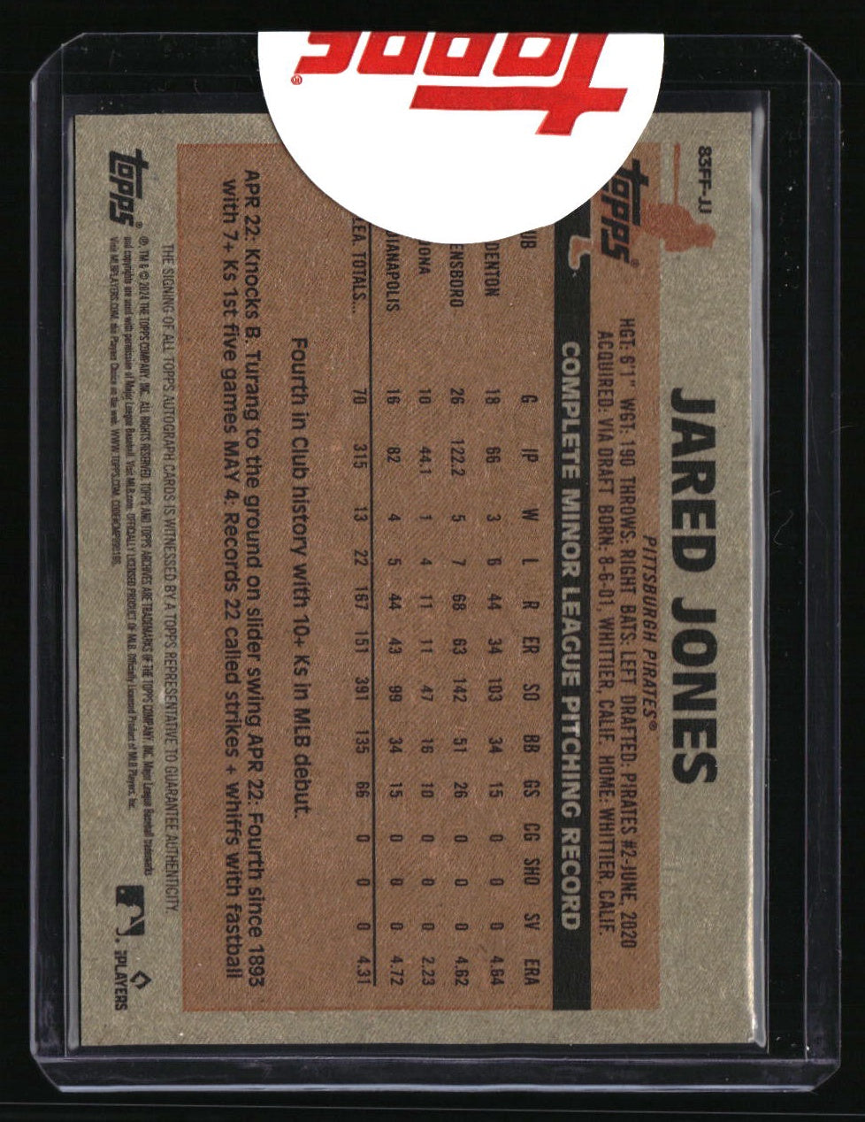 2024 Topps Archives Jared Jones Fan Favorite Autographs