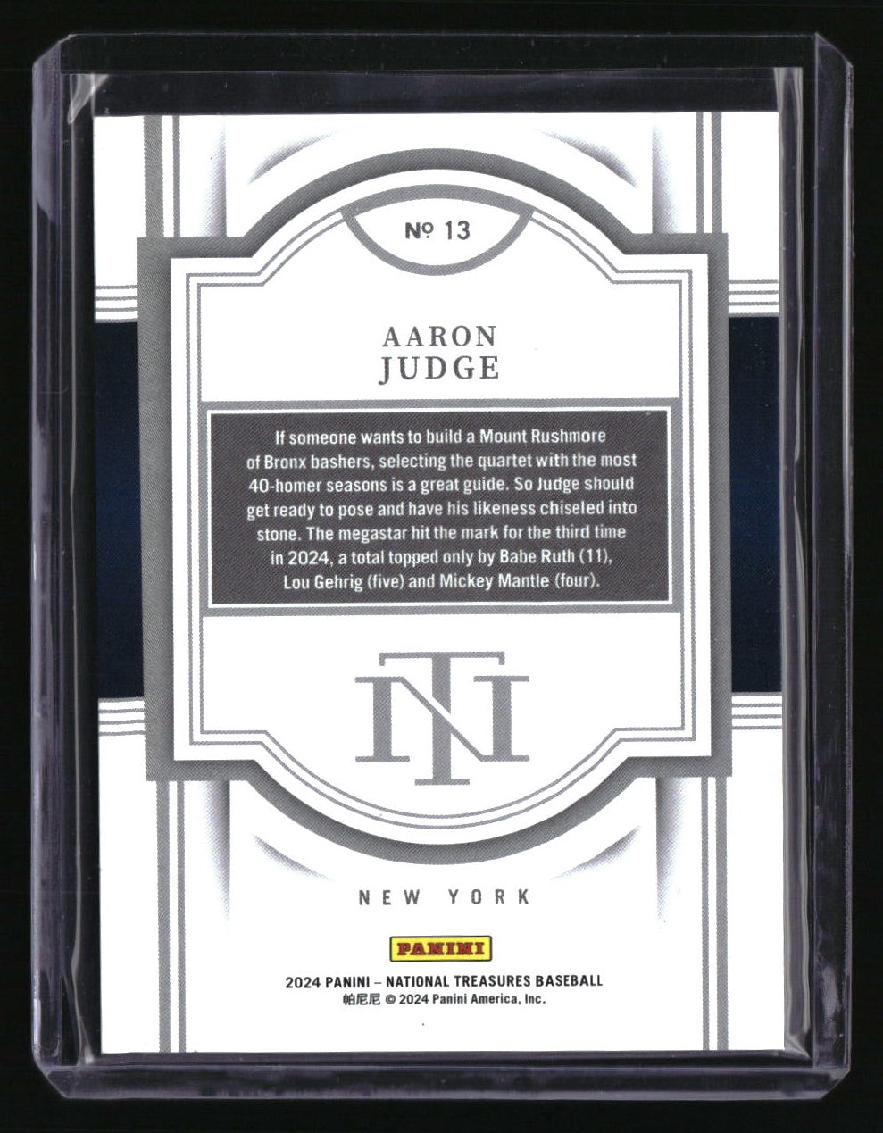 2024 Panini National Treasures Aaron Judge Holo Silver #/49