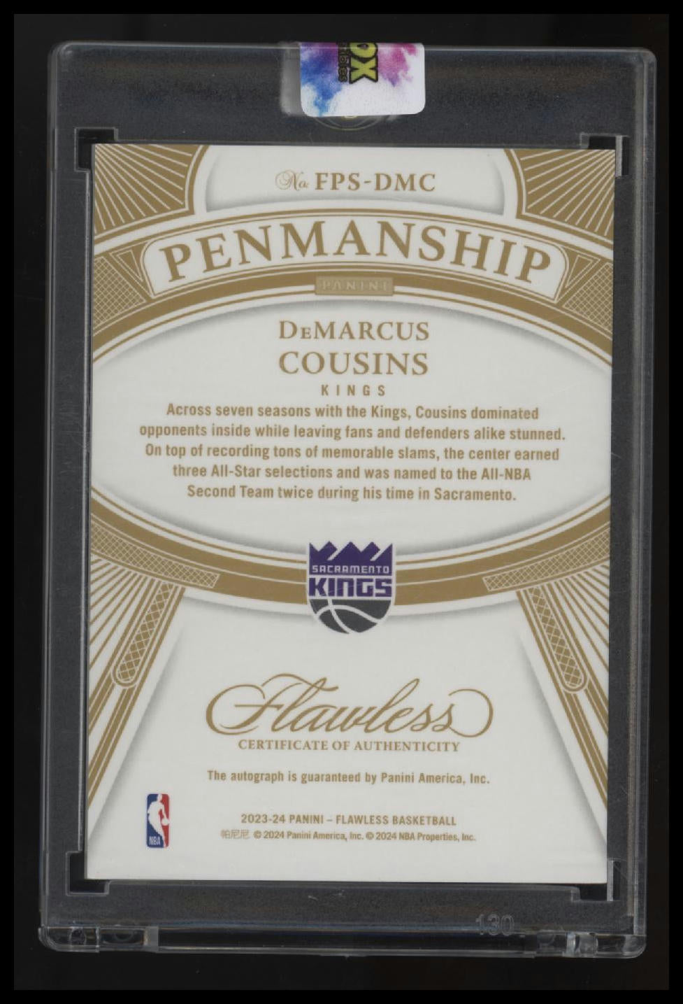 2023-24 Panini Flawless DeMarcus Cousins Flawless Penmanship Gold #/10