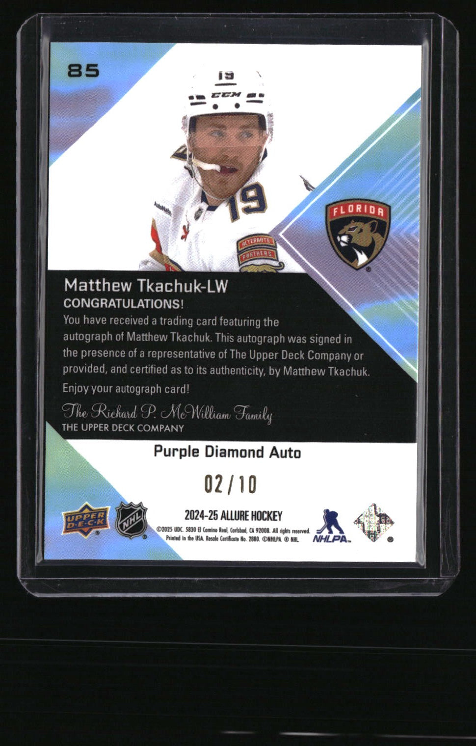 2024-25 Upper Deck Allure Matthew Tkachuk Auto Purple Diamond #/10