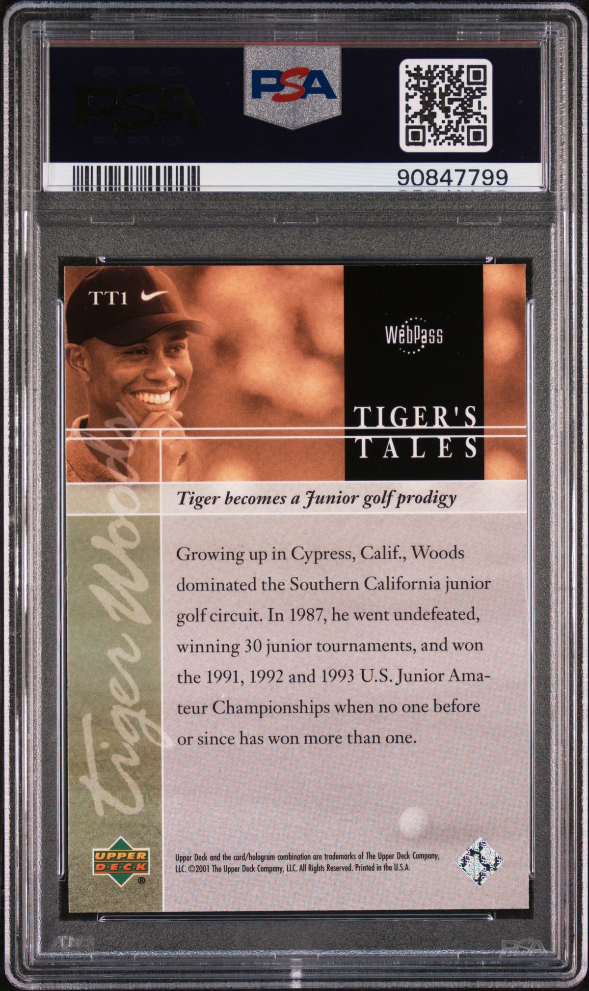 2001 Upper Deck Tiger'S Tales Tiger Woods #TT1 PSA 9