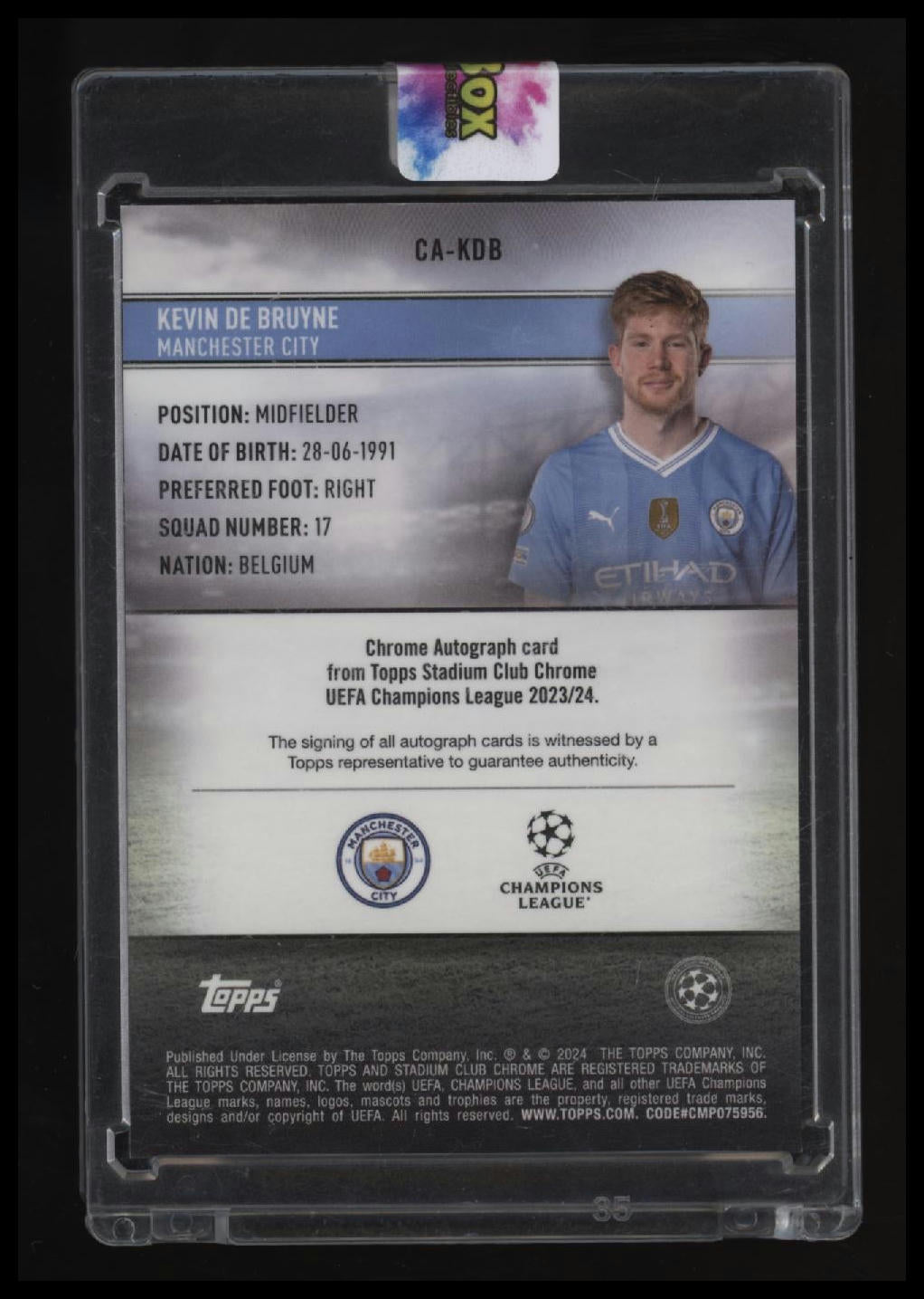 2023-24 Stadium Club Chrome UEFA Kevin De Bruyne Autographs Gold Refractor #/50