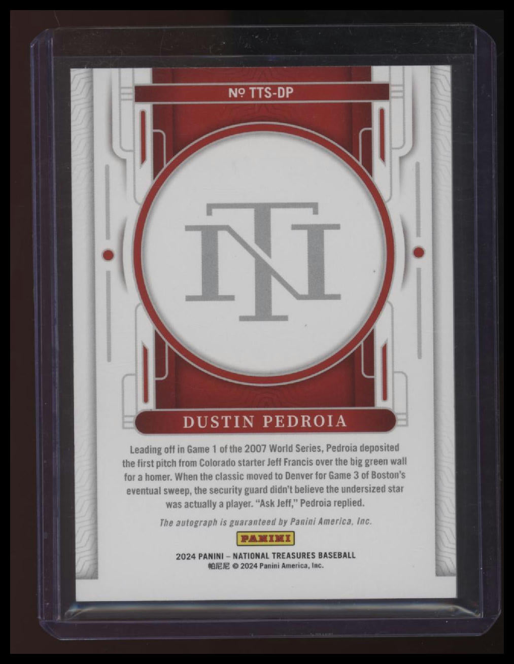 2024 Panini National Treasures Dustin Pedroia Timeless Talents Signatures #/49