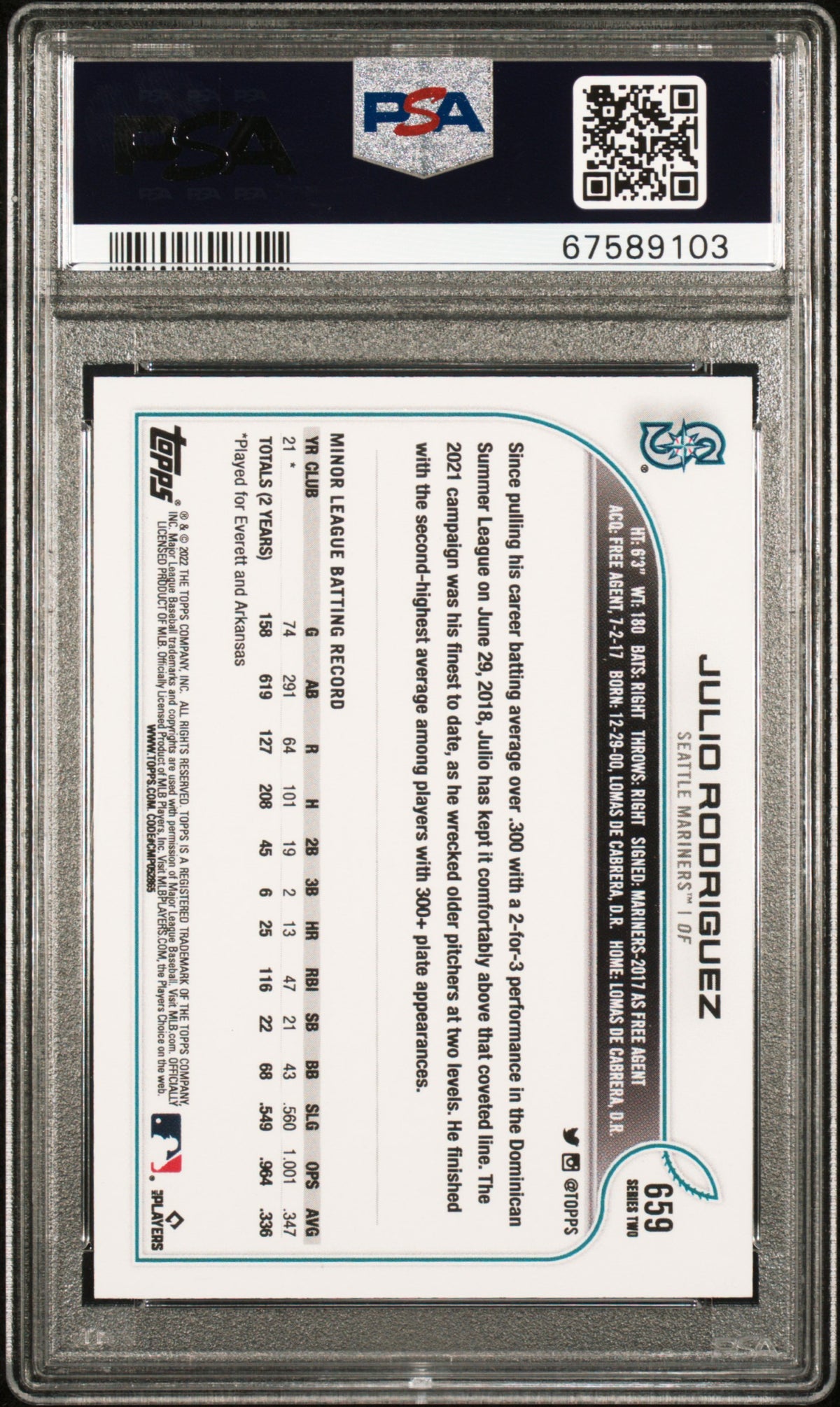 2022 Topps Julio Rodriguez Sp PSA 10