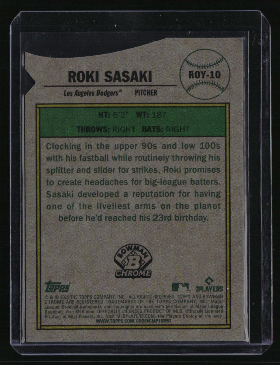 2025 Bowman Roki Sasaki Rookie of the Year Favorites Mojo Navy Refractor #/175