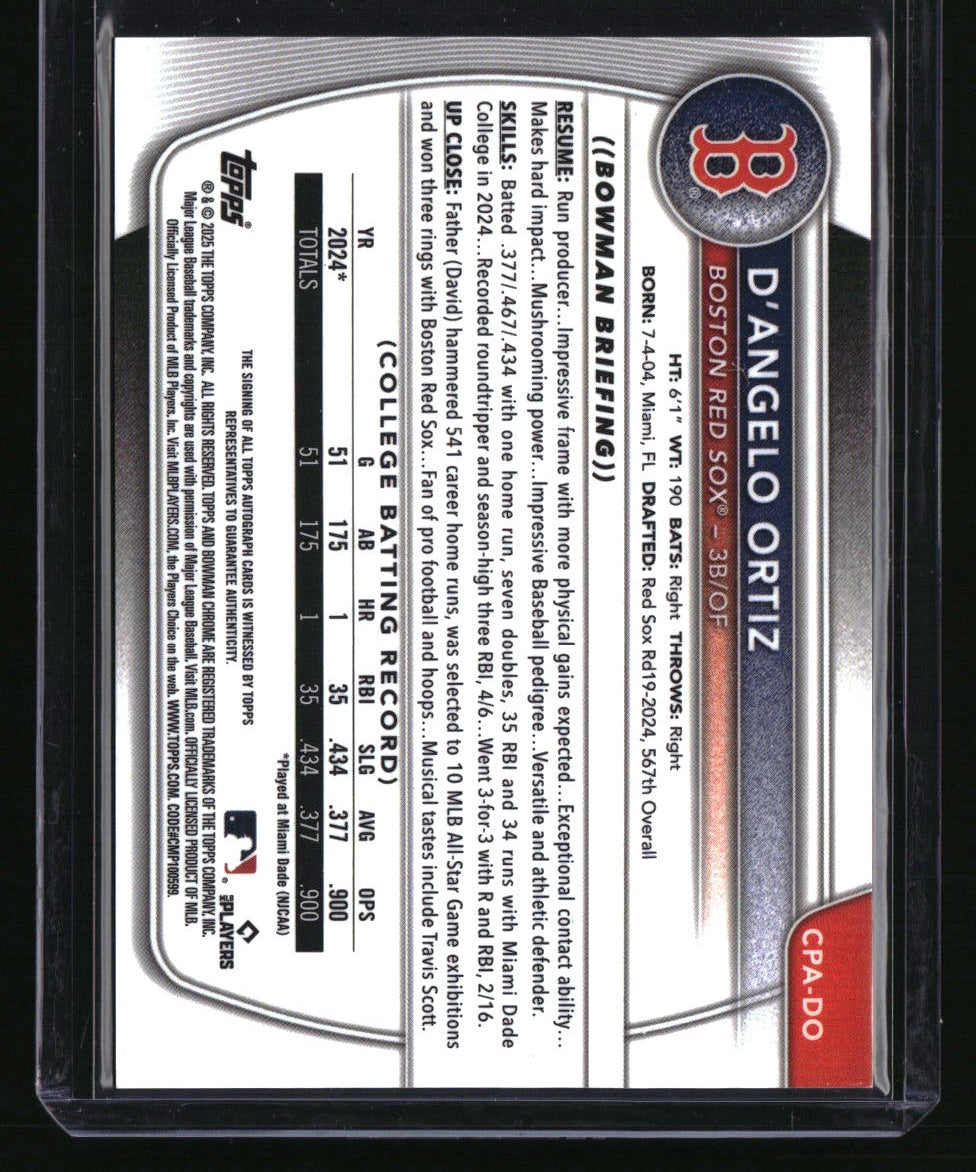 2025 Bowman D&#39;Angelo Ortiz Chrome Prospects Autos HTA Choice Refractor #/150
