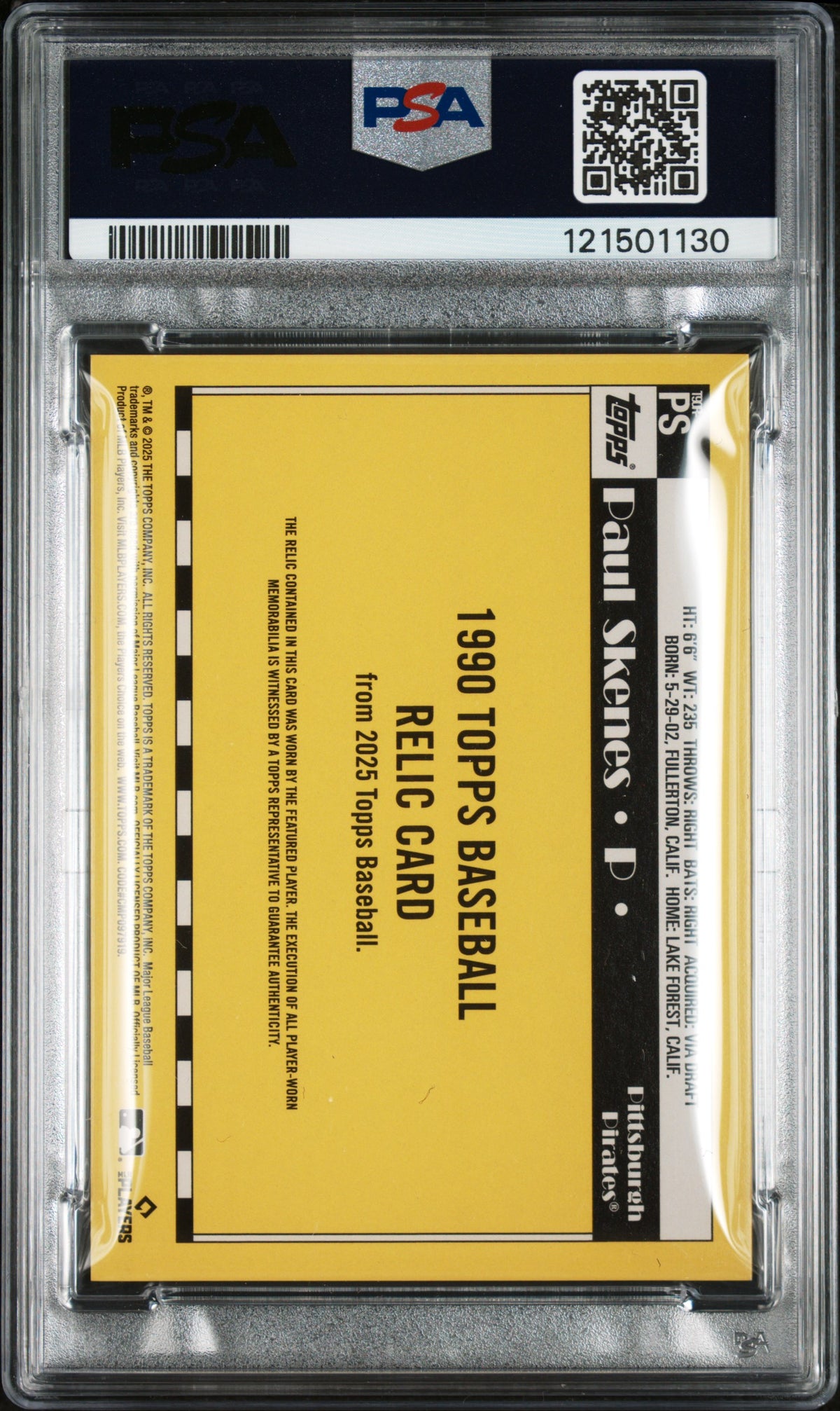 2025 Topps 1990 Topps Baseball Relics Paul Skenes PSA 8
