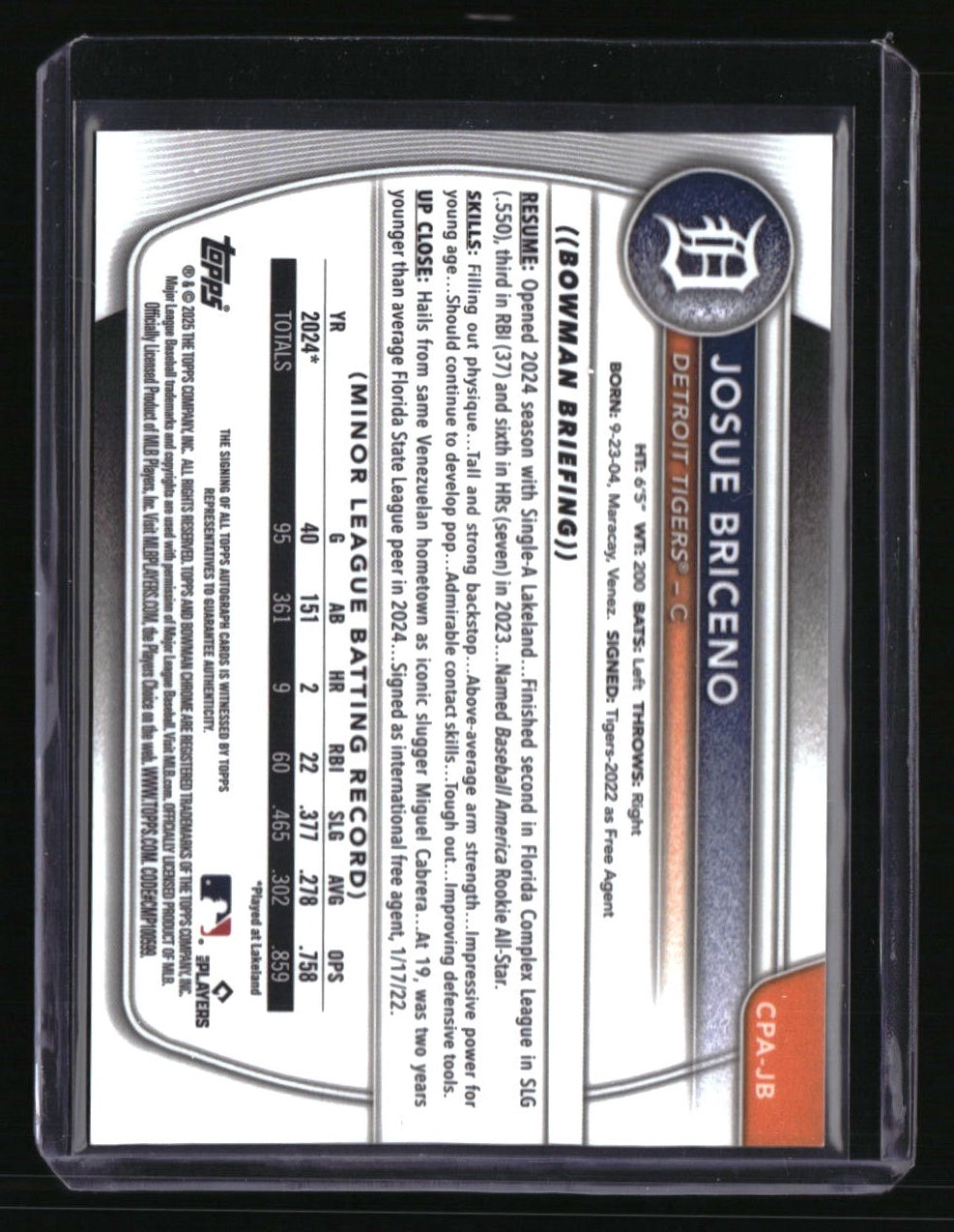 2025 Bowman Josue Briceno Chrome Prospects Autographs