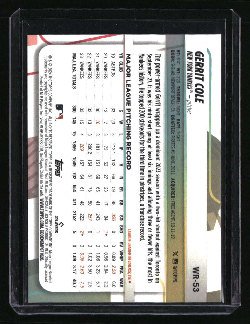 2023 Topps Big League Wrapper Redemption Gerrit Cole Orange Foil #/25
