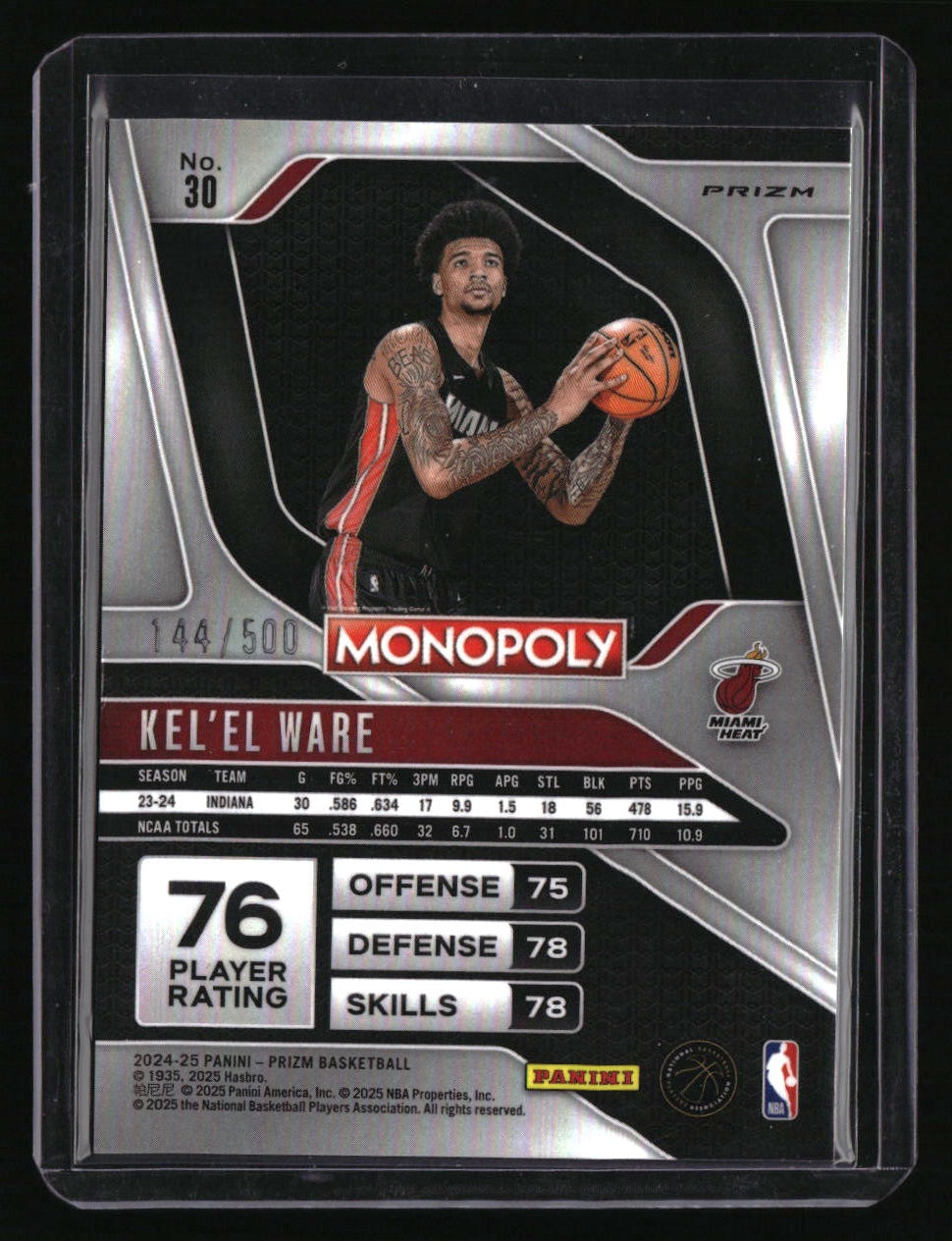2024-25 Panini Prizm Monopoly Kel&#39;el Ware Gold Millionaire Shimmer Prizms #/500