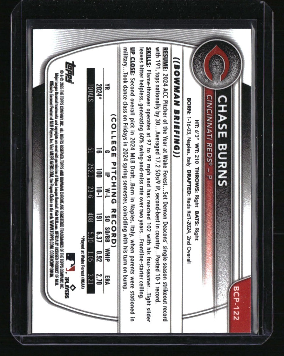 2025 Bowman Chase Burns Chrome Prospects Purple Refractor #/250
