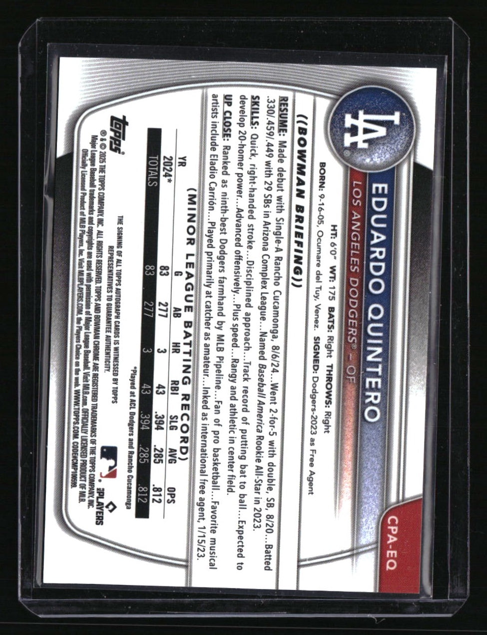 2025 Bowman Eduardo Quintero Chrome Prospects Autographs