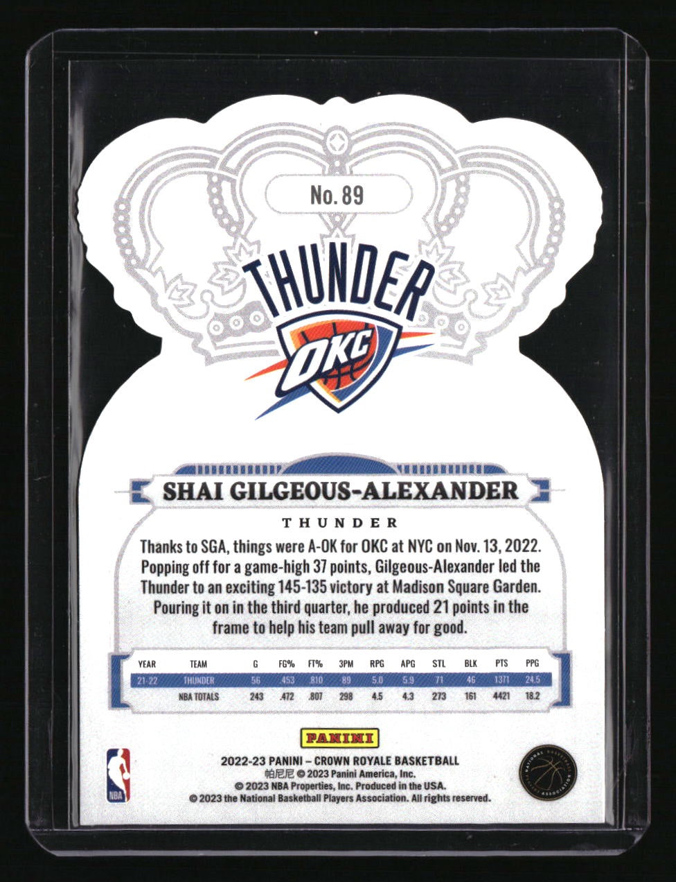 2022-23 Panini Crown Royale Shai Gilgeous-Alexander Crystal Red #/49