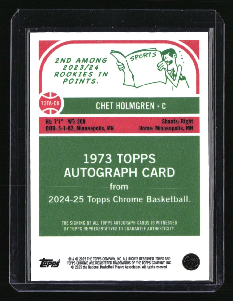 2024-25 Topps Chrome Chet Holmgren 1973 Topps Autographs Gold Refractor #/50