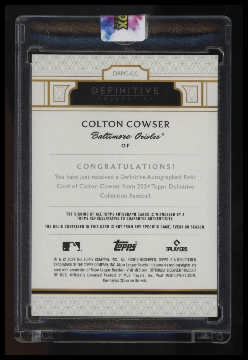 2024 Topps Definitive Collection Colton Cowser Rookie Patch Autographs #/50