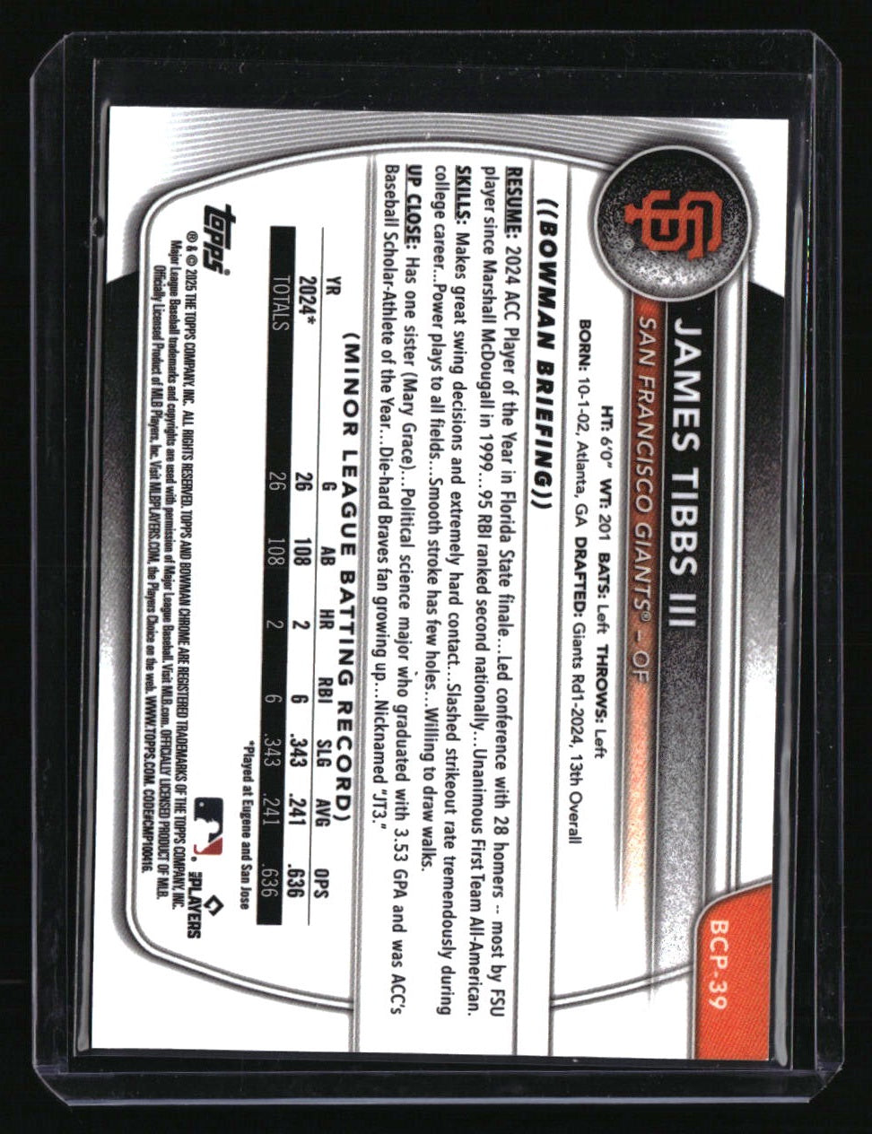 2025 Bowman Sapphire Edition James Tibbs III Gold #/50