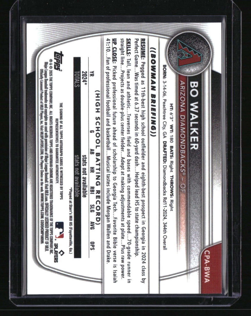 2025 Bowman Bo Walker Chrome Prospects Autographs Green Lava Refractor #/99