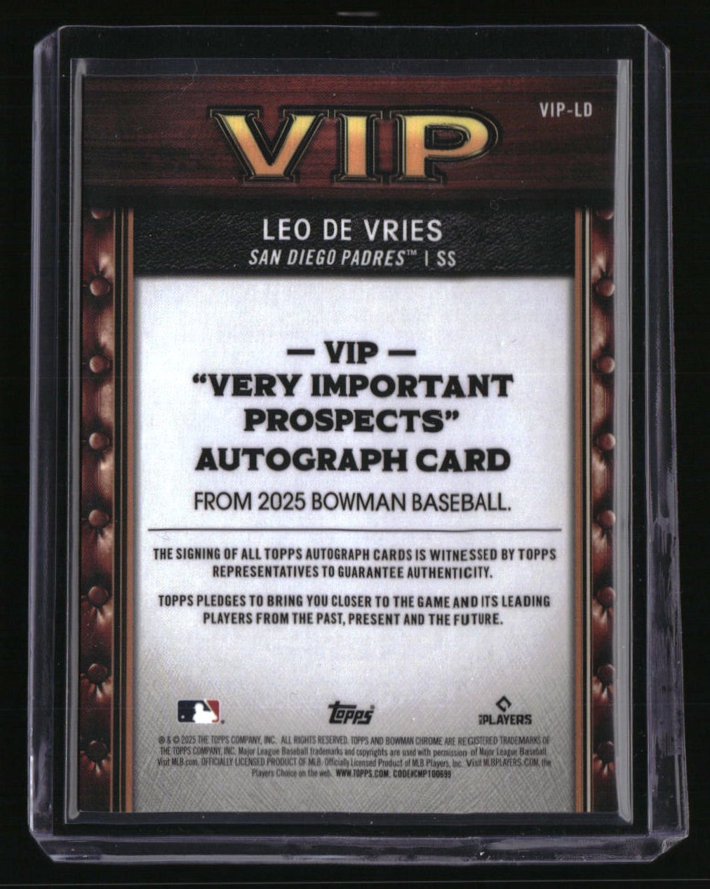 2025 Bowman Leo De Vries Very Important Prospects Autographs #/99