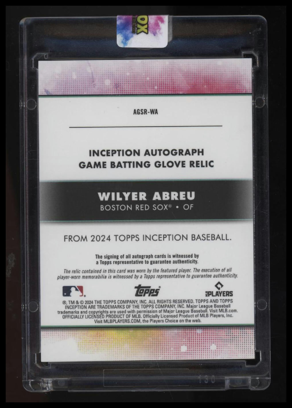 2024 Topps Inception Wilyer Abreu Autographed Game Sock / Batting Glove #/25