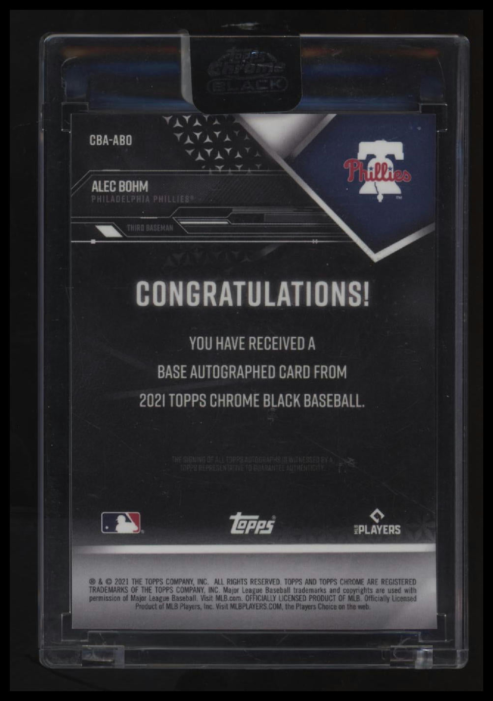 2021 Topps Chrome Black Alec Bohm Autographs