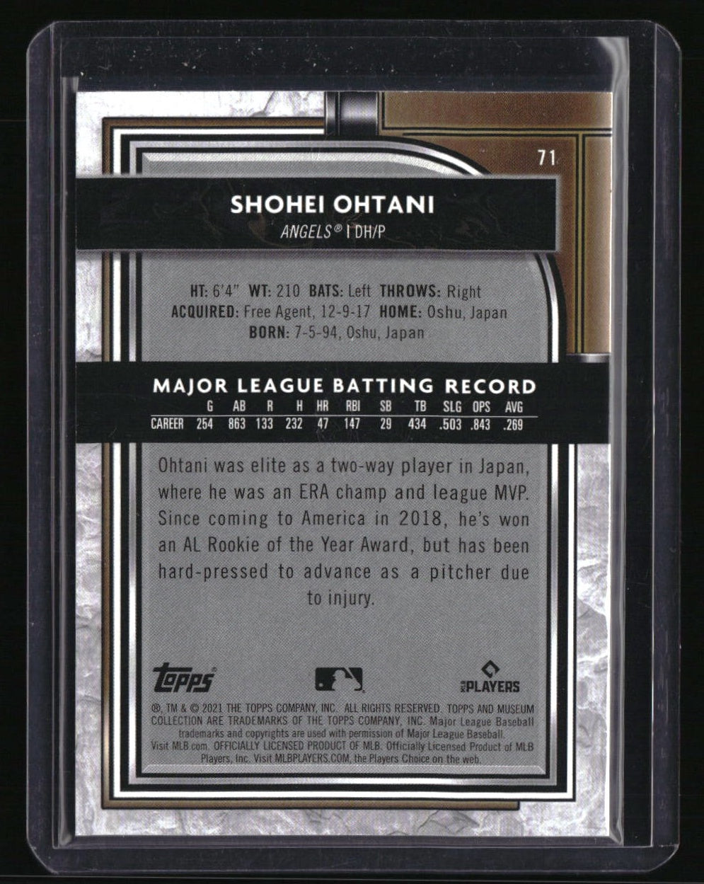 2021 Topps Museum Collection Shohei Ohtani Amethyst #/99