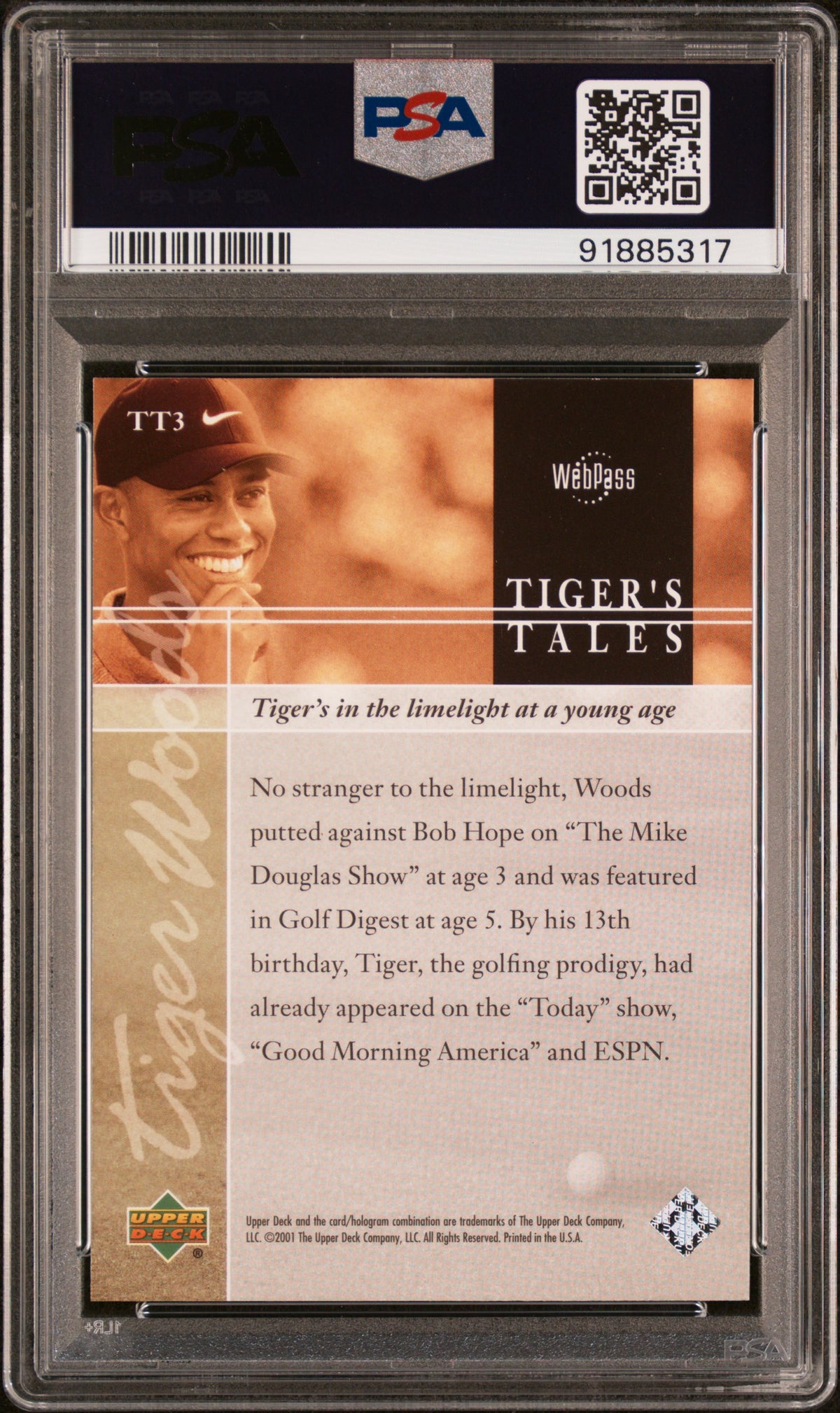 2001 Upper Deck Tiger'S Tales Tiger Woods #TT3 PSA 9