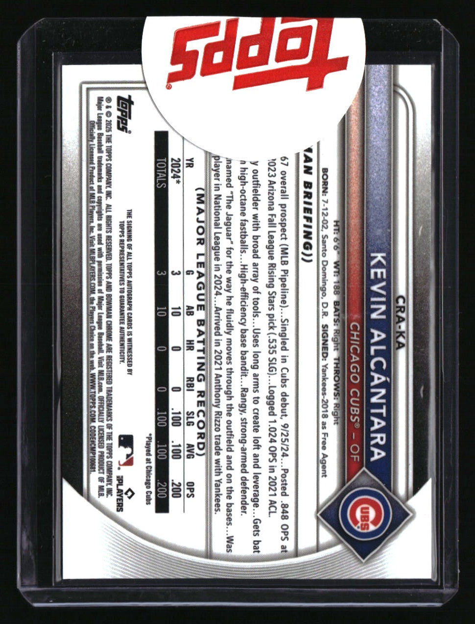 2025 Bowman Kevin Alcantara Chrome Rookie Autographs Orange Refractor #/25