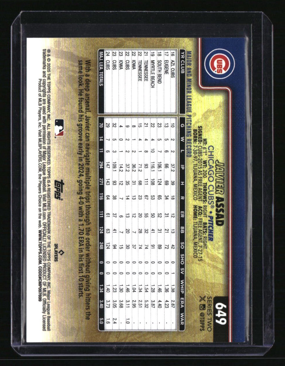 2025 Topps Javier Assad Golden Mirror Variation
