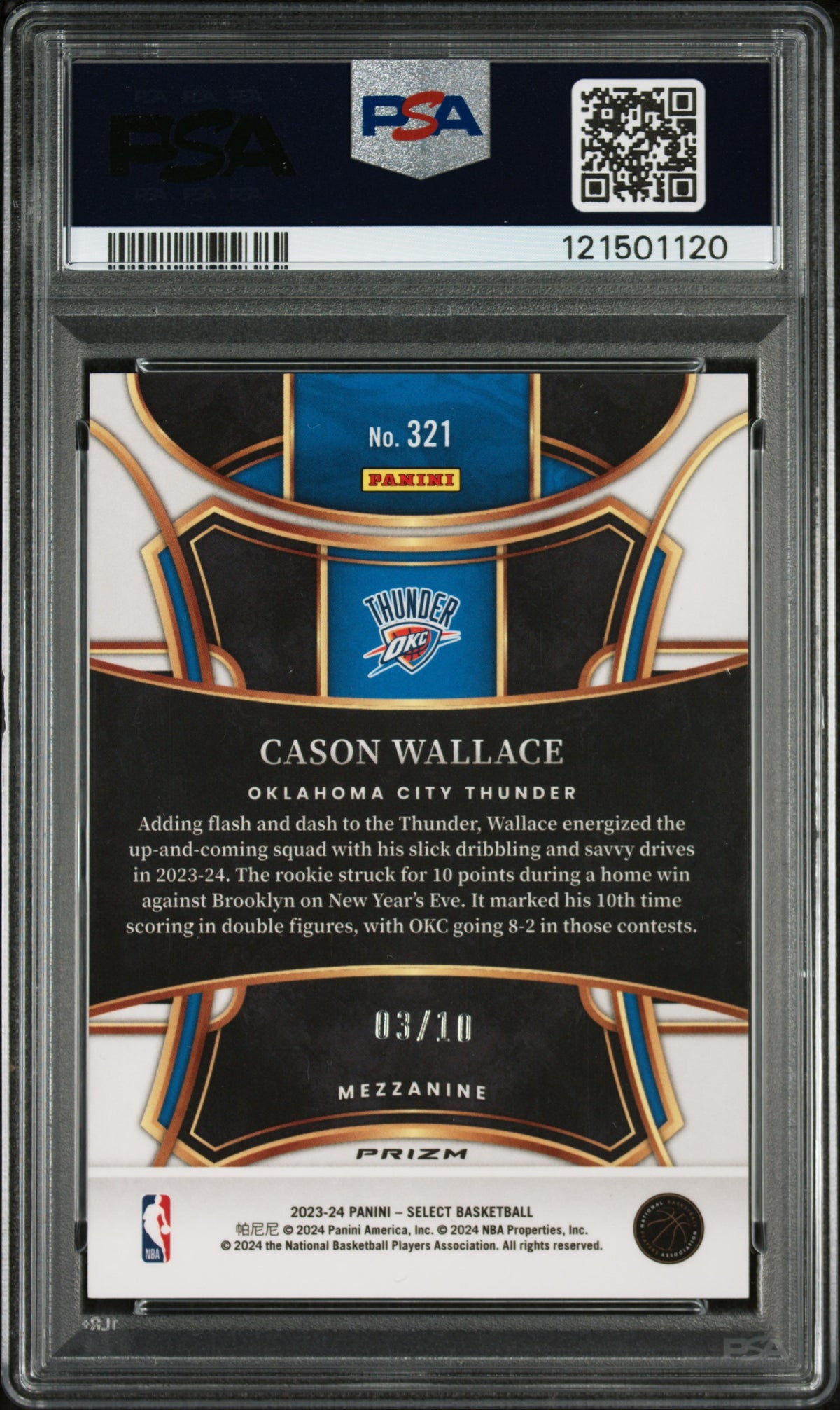 2023 Panini Select Cason Wallace Gold Cracked Ice PSA 8