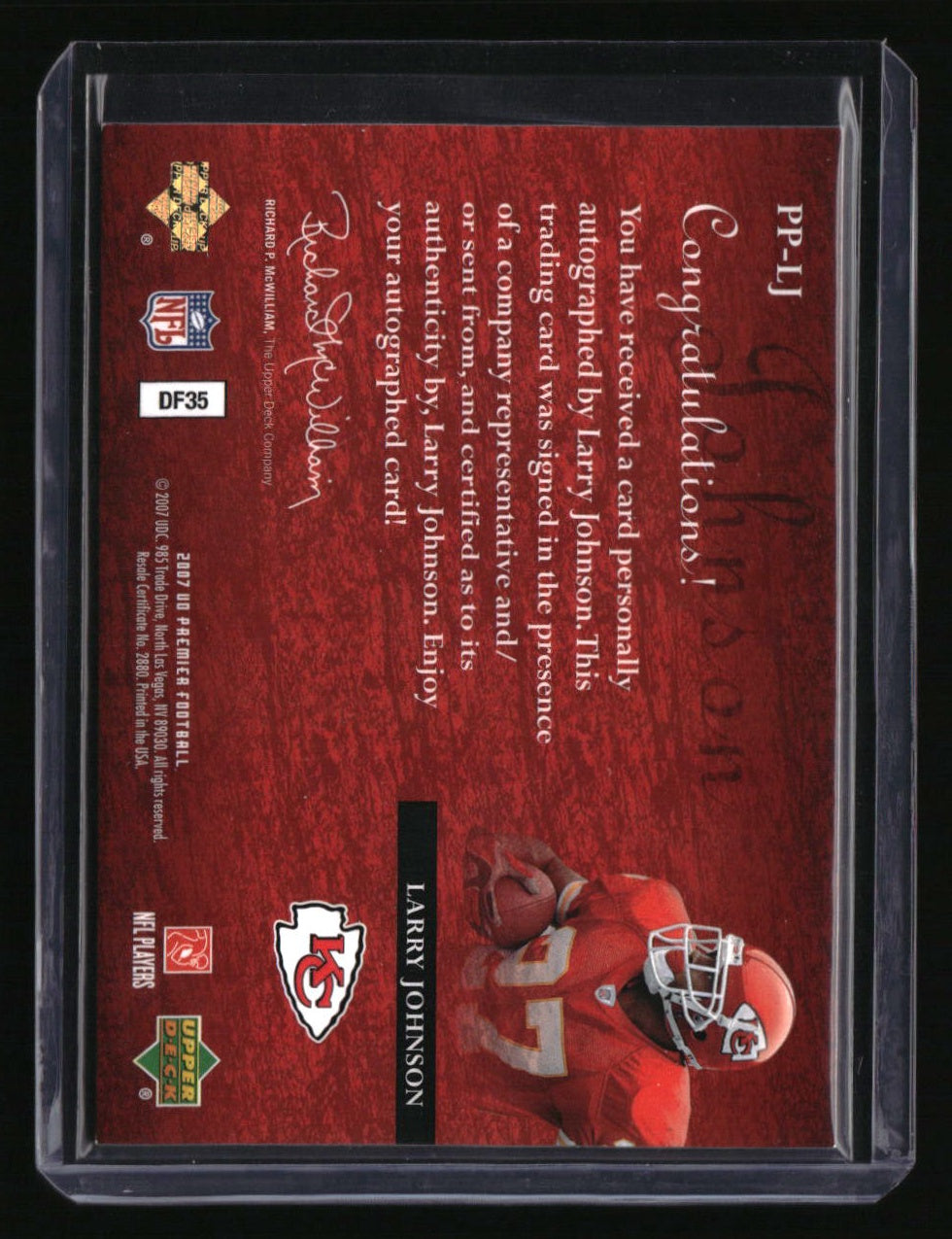 2007 Upper Deck Premier Larry Johnson Premier Penmanship Gold #/50