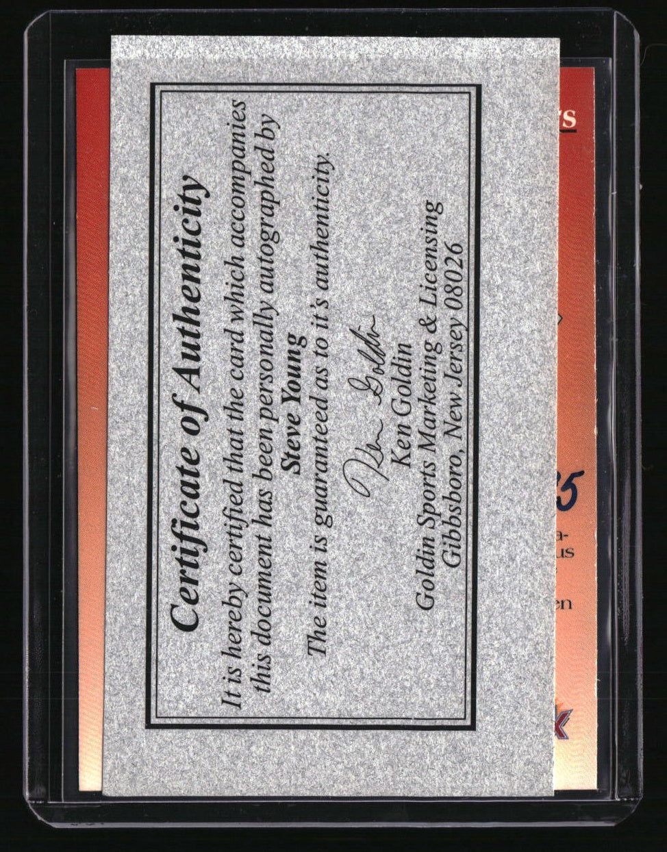 1995 Classic NFL Experience Steve Young Throwbacks Auto #/1995 Goldin COA